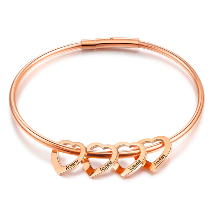 4 Names Heart Bracelets for Women Customized Stainless Steel Bracelets & Bangles Gifts for Family