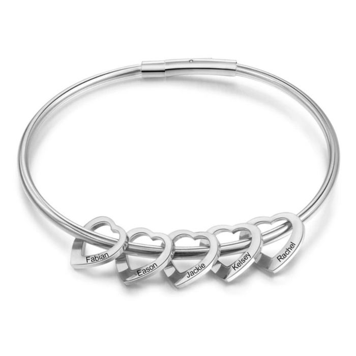 5 Names Heart Bracelets for Women Customized Stainless Steel Bracelets & Bangles Gifts for Family