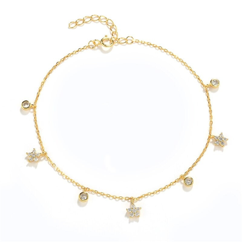 Gold-Plated Stars & Crystal Charm Anklet