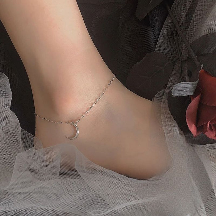 Silver Sterling Moon Cubic Zircon Anklet