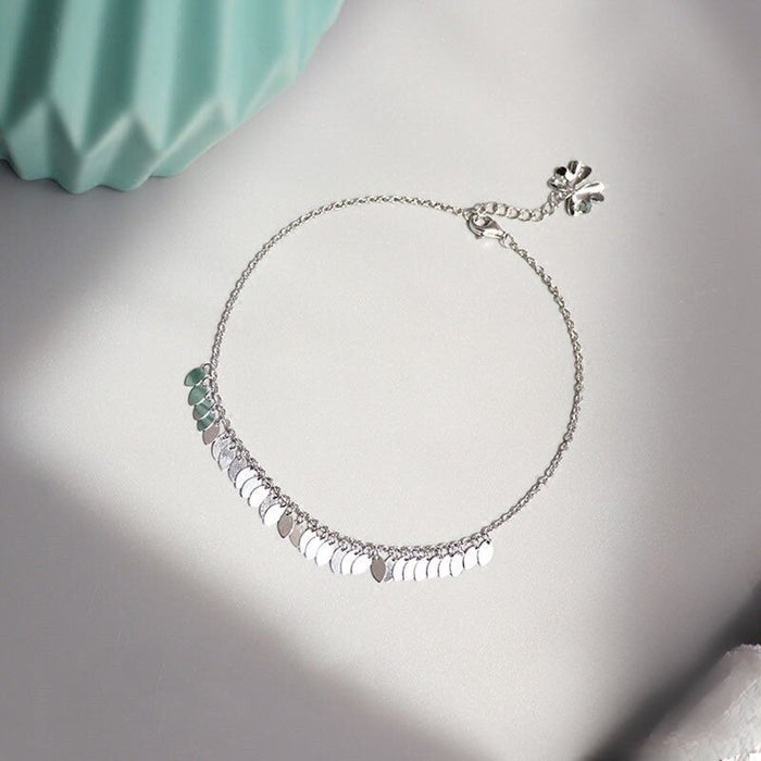 Sterling Silver Sweet Wafer Tassel Chain Anklet For Women