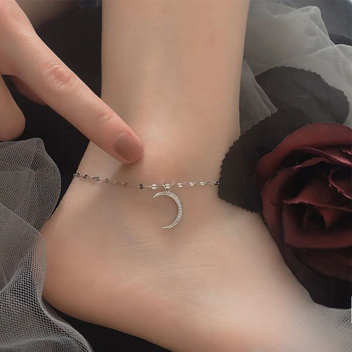 Silver Sterling Moon Cubic Zircon Anklet