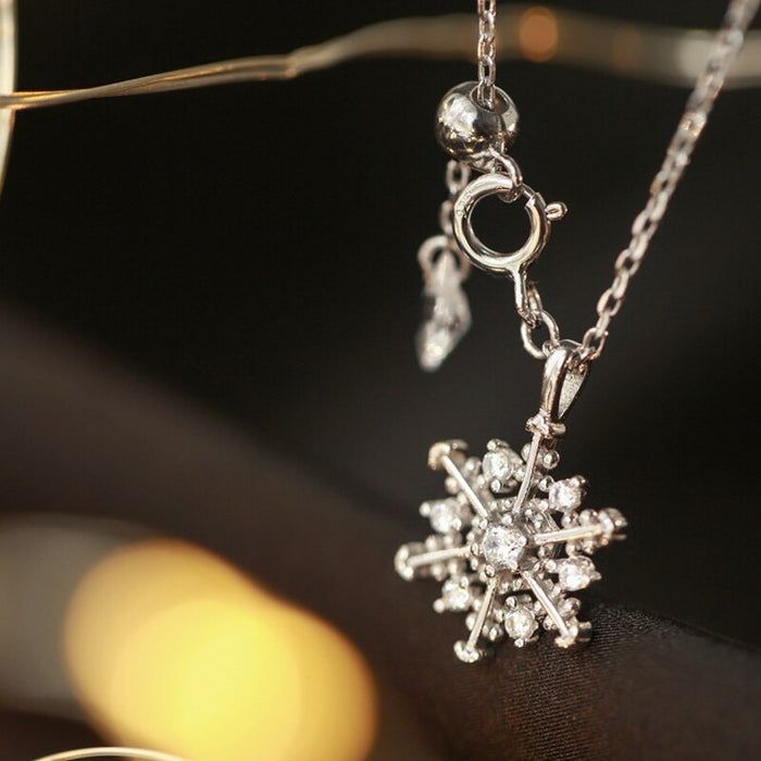 Sterling Silver Snowflake Pendant Necklace For Women