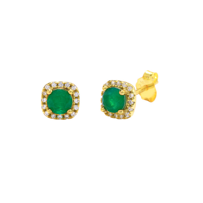 Sterling Silver Emerald Gemstone Stud Earrings