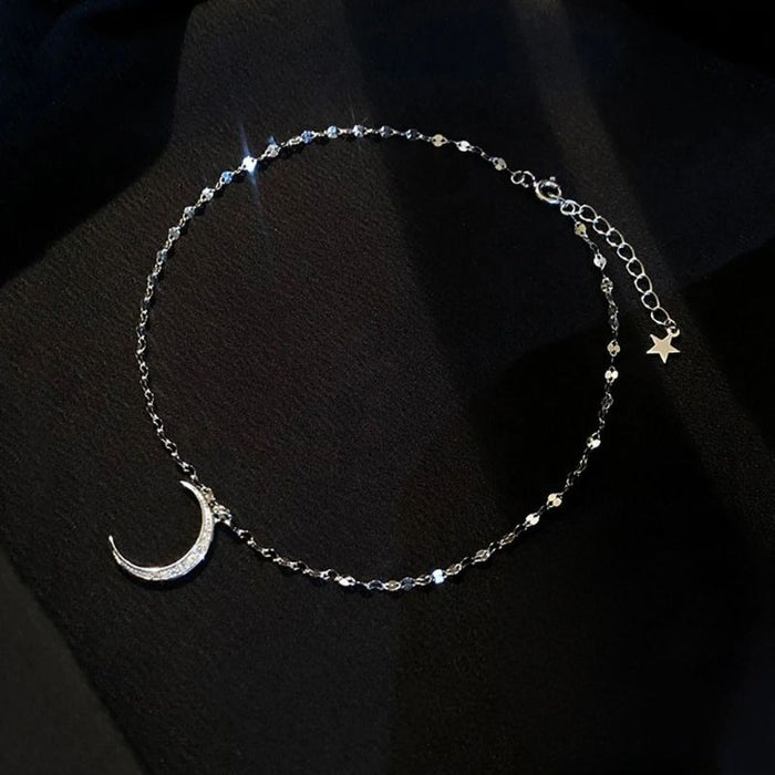 Silver Sterling Moon Cubic Zircon Anklet