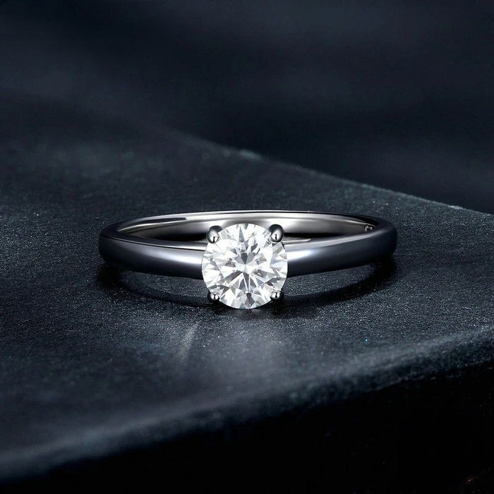 Sterling Silver Round Moissanite Diamond Ring For Women