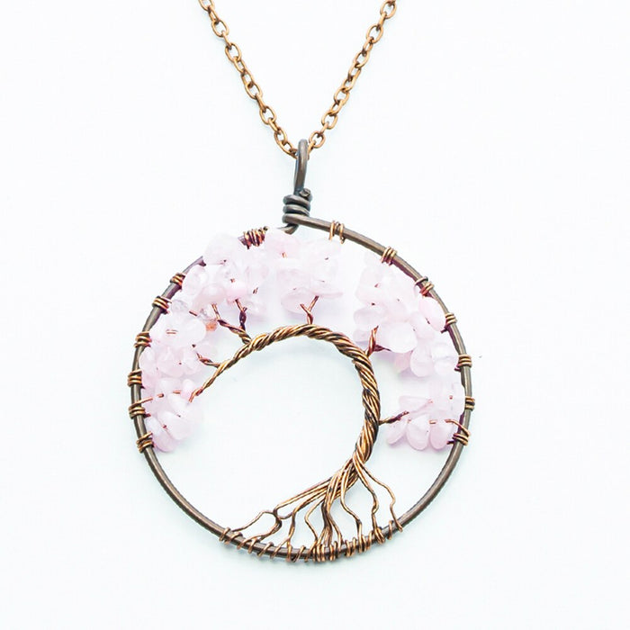 Natural Crystal Stone Tree of Life Pendant