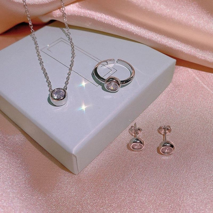 Classic Women's Zircon Jewelry Three-Piece Set