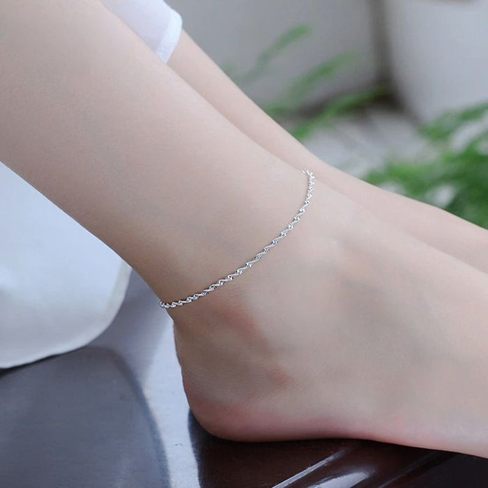 Sterling Silver Twisted Weave Chain Anklet For Women