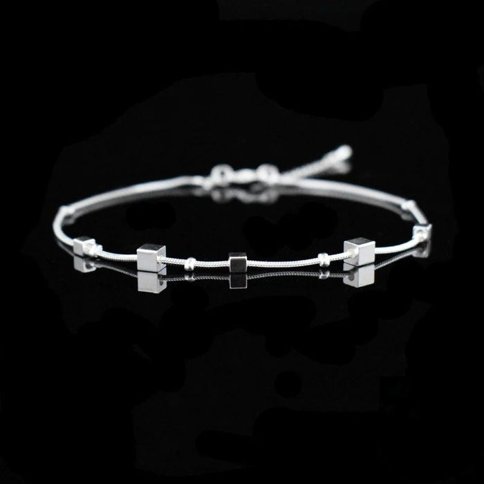 Silver Sterling Square Foot Chain Anklet For Women