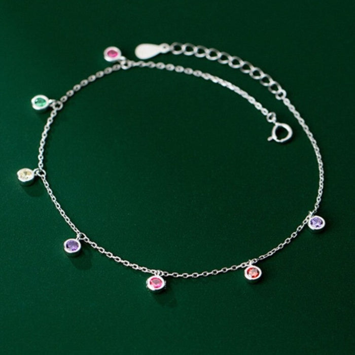 Sterling Silver Zircon Round Anklet For Women