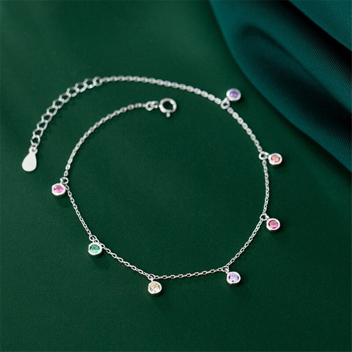 Sterling Silver Zircon Round Anklet For Women