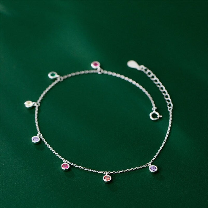 Sterling Silver Zircon Round Anklet For Women