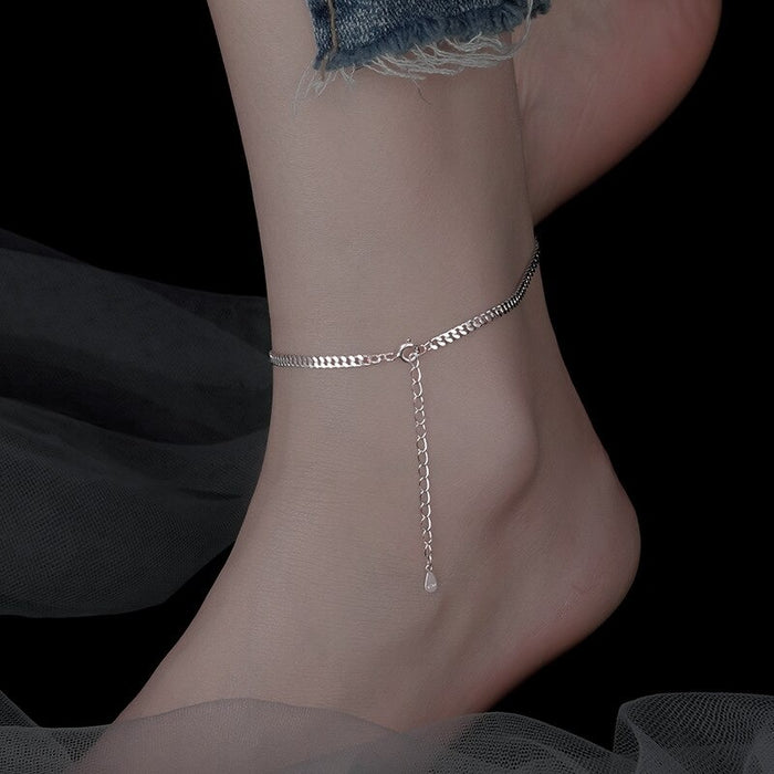 Sterling Silver Simple Design Fine Anklet For Women