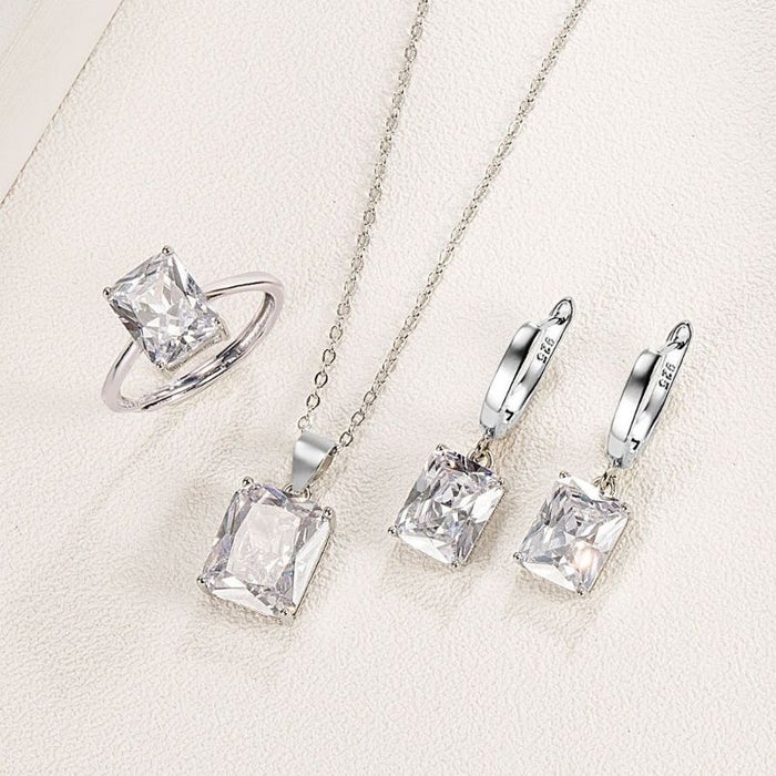 Sterling Silver Ring Earrings Necklace Set For Women