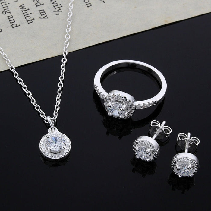 Sterling Silver Round Zircon Jewelry Set For Women