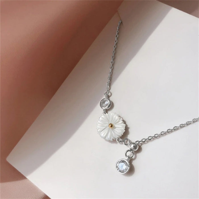 Sterling Silver Tassel Zircon Shell Daisy Anklet For Women