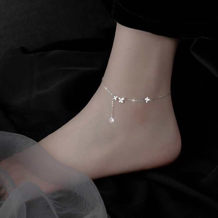 Silver Sterling Tassel Butterfly Shape Anklet