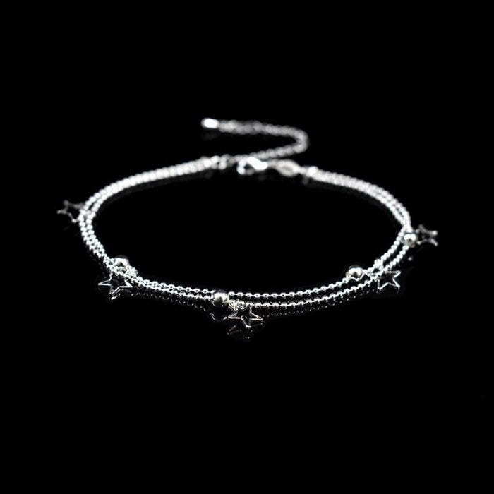 Sterling Silver Double Layer Small Star & Heart Anklet