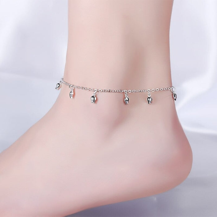 Petal Sterling Silver Chain Pearls Anklet For Women