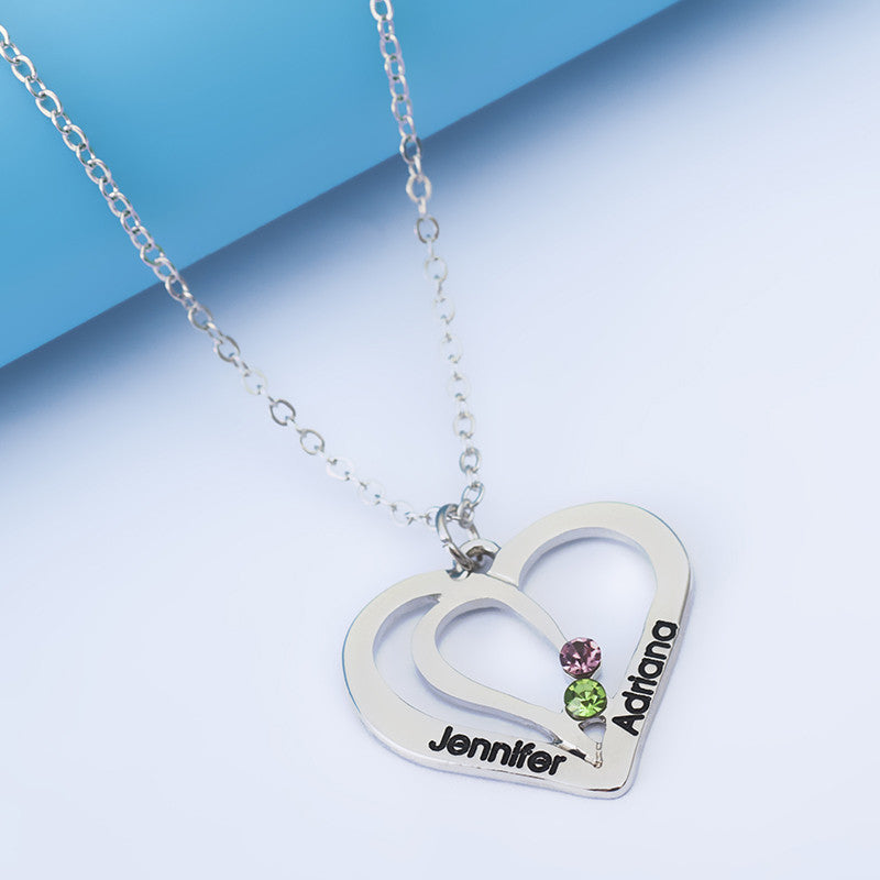 Personalized Double Heart Crystal Pendant - Ashley Jewels - 1