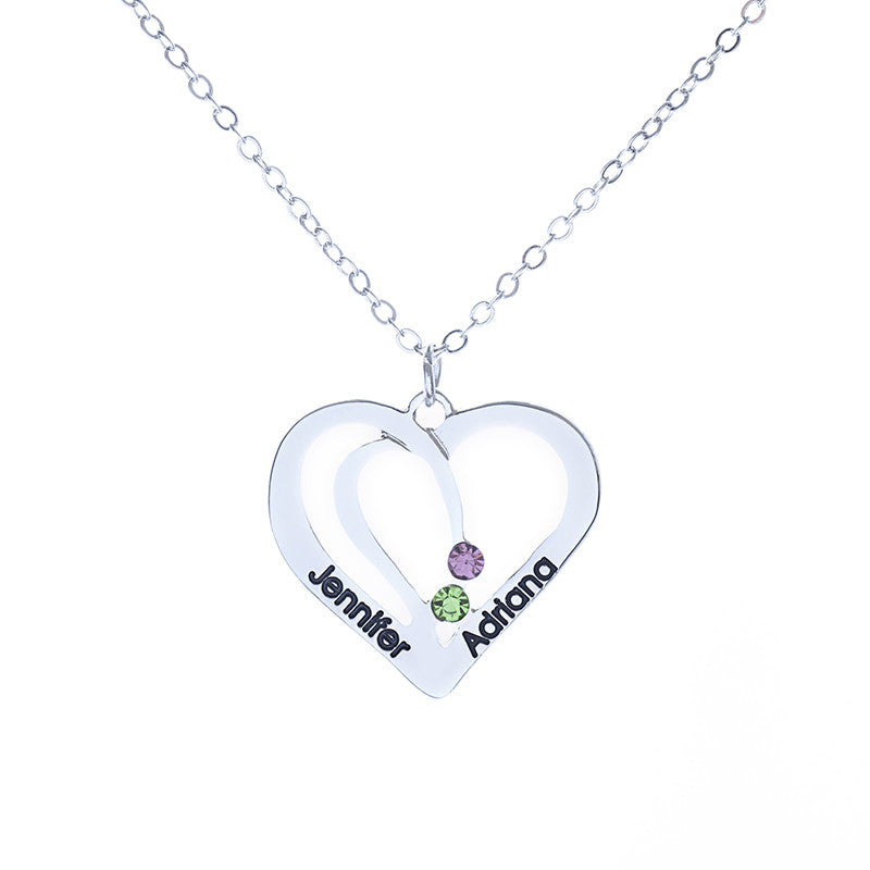 Personalized Double Heart Crystal Pendant - Ashley Jewels - 2