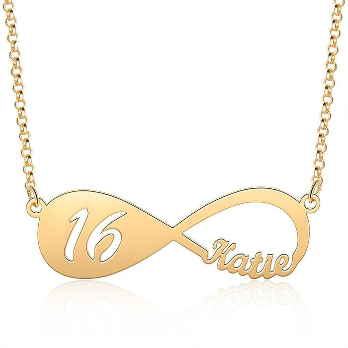 Designer Personalized Name Infinity Necklace with 12-18 Year Old Numbers Age Custom Nameplate Pendant Necklace Birthday Gift
