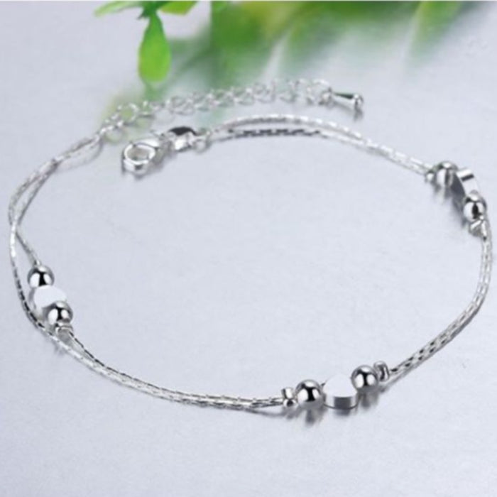 Women's Sterling Silver Chain Pearls Anklet