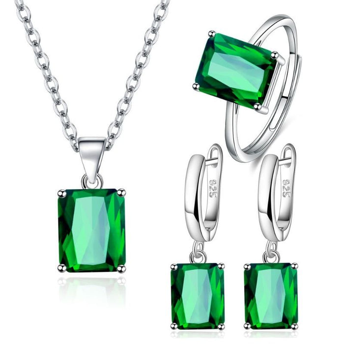 Sterling Silver Ring Earrings Necklace Set For Women