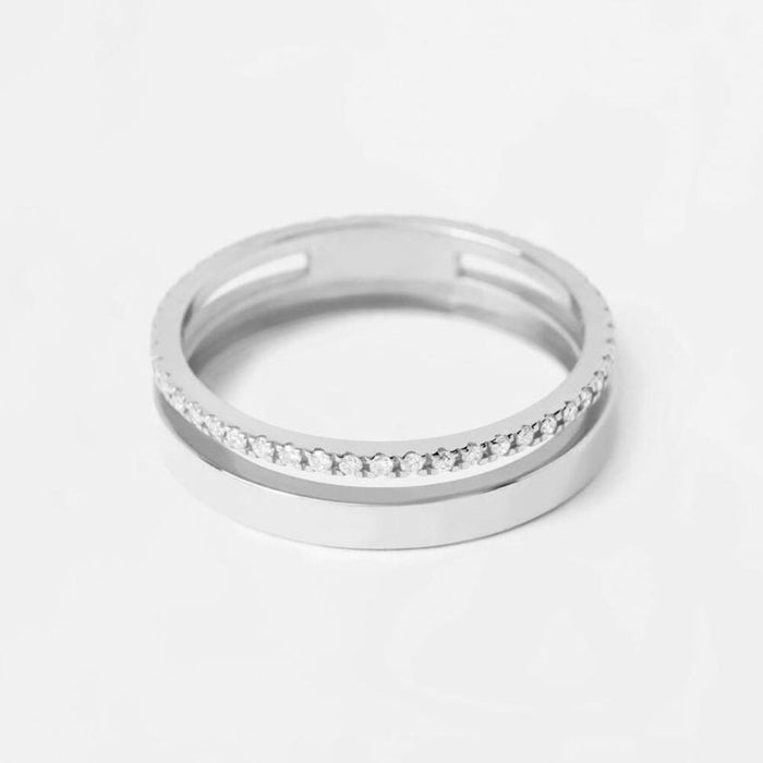 Sterling Silver Zircon Line Two Circle Ring For Women