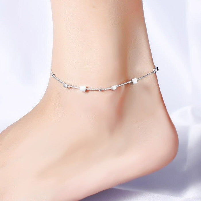 Sterling Silver Chain Pearls Anklets For Women