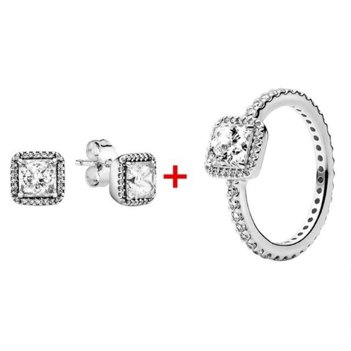 Sterling Zircon Silver Sparkling Ring & Earring For Women