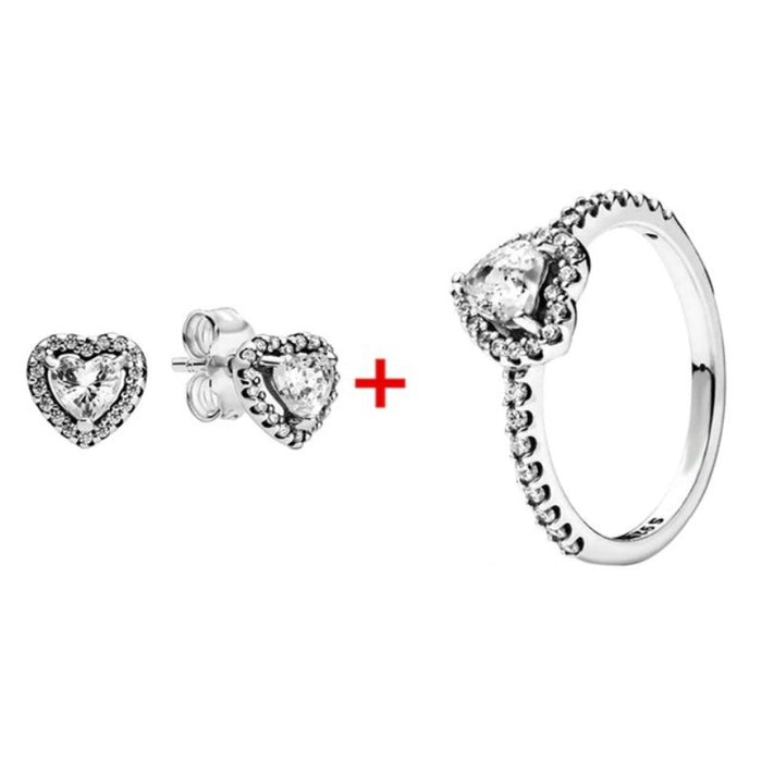 Sterling Silver Zircon Sparkling Earring & Ring For Women