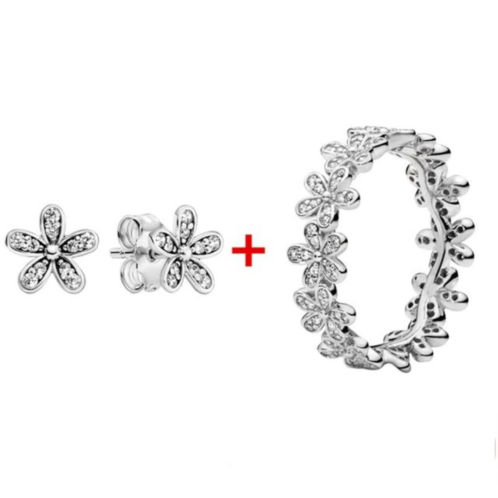 Silver Sterling Zircon Sparkling Ring & Earring For Women