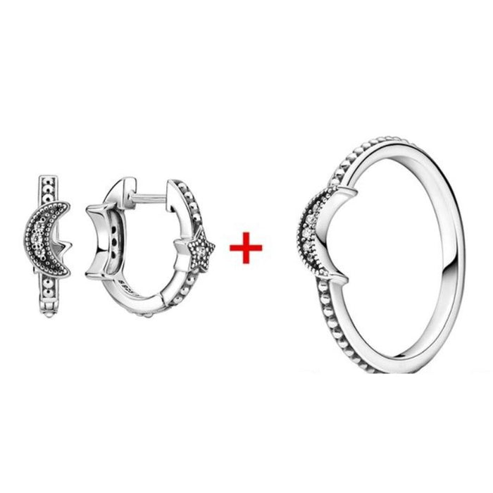 Sterling Silver Zircon Sparkling Earring & Ring For Women