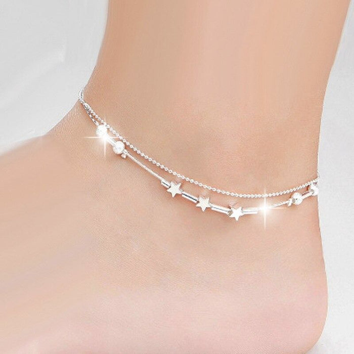 Sterling Two Layers Silver Star Anklet