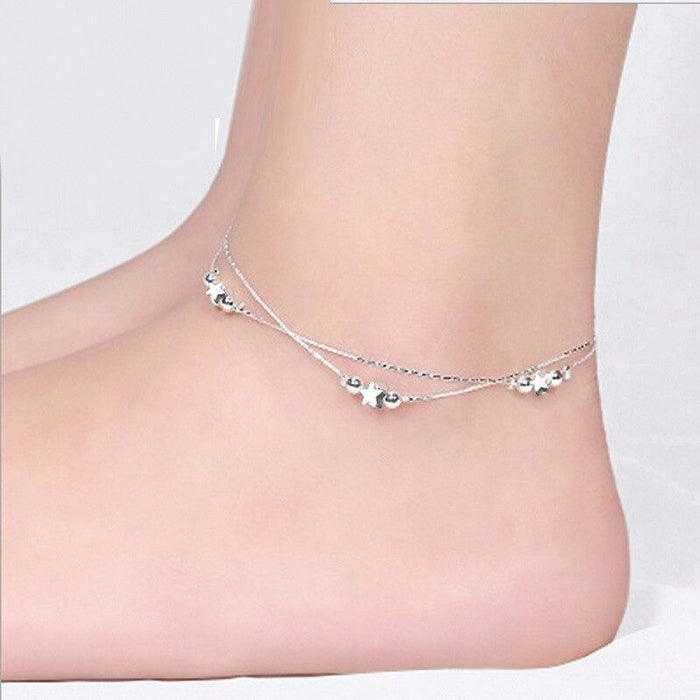 Sterling Two Layers Silver Star Anklet