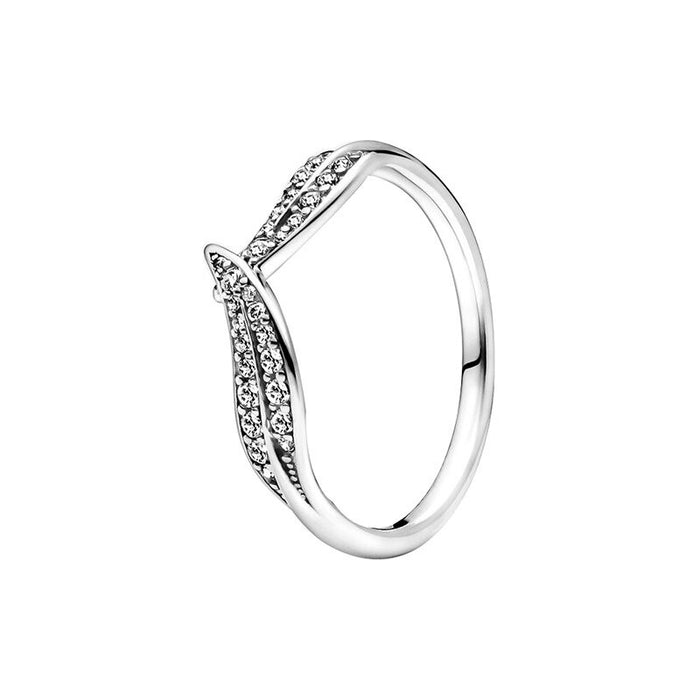 Sterling Silver Zircon Clear Sparkling Ring For Women