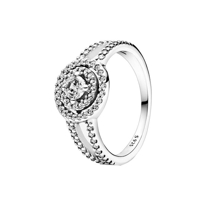 Sterling Silver Clear Zircon Sparkling Ring For Women