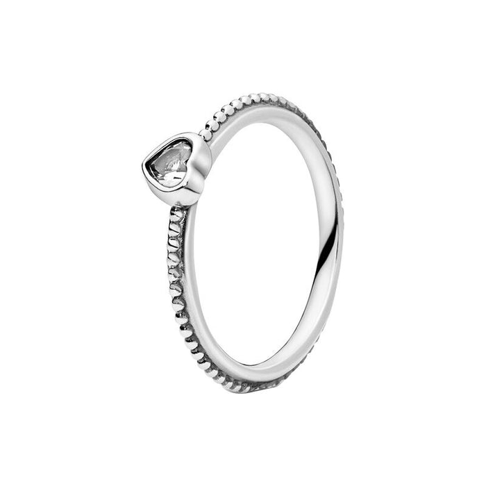 Sterling Silver Zircon Clear Shiny Ring For Women