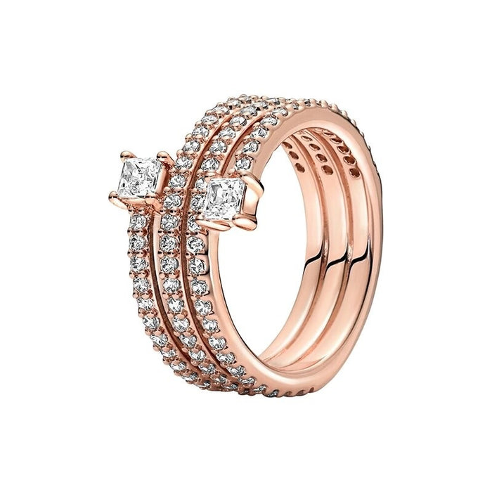 Sterling Silver Rose Gold Sparkling Ring For Women