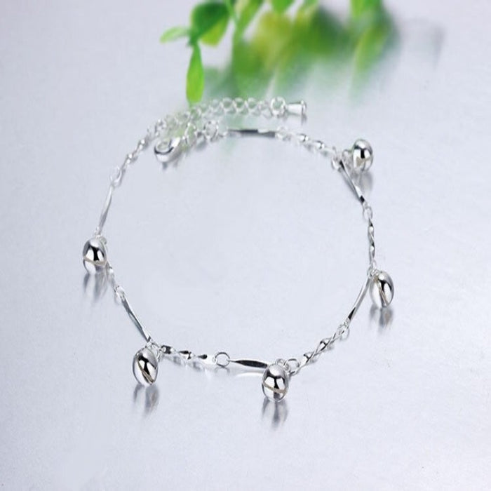 Silver Sterling Star Chain Pearls Anklet For Women