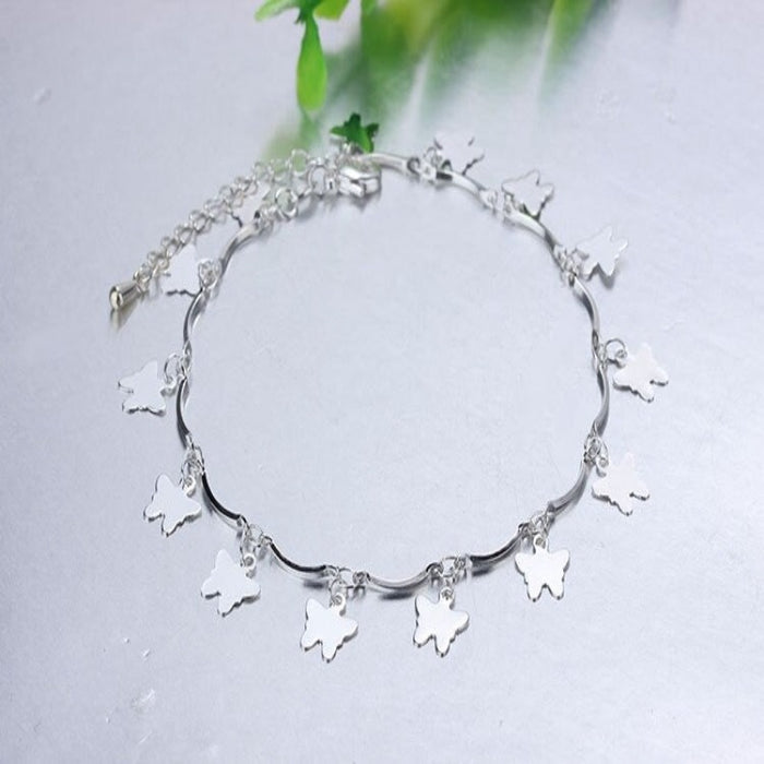 Petal Sterling Silver Chain Pearls Anklet For Women