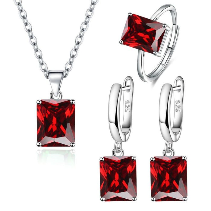 Sterling Silver Ring Earrings Necklace Set For Women