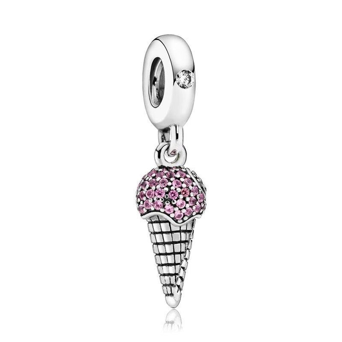 Sterling Silver Sparkling Zircon Bead Charms For Women