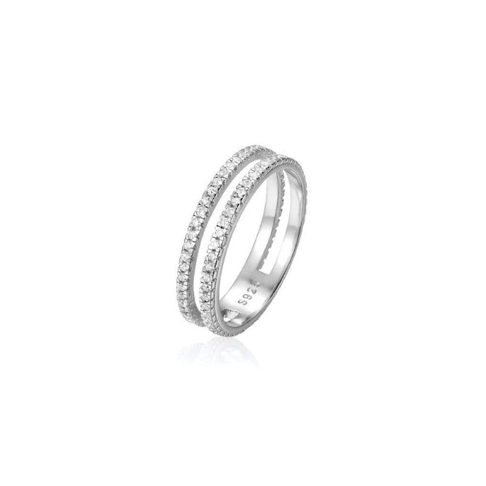 Sterling Silver Two Circle Pave Eternity Ring For Women