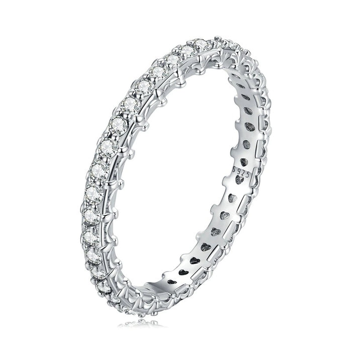 Sterling Silver Simple Stackable Cubic Zircon Ring For Women
