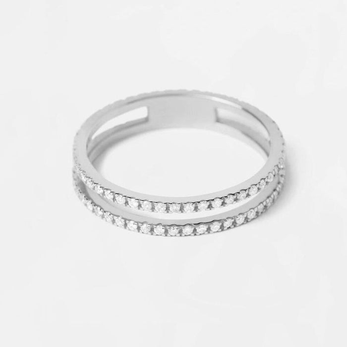 Sterling Silver Zircon Line Two Circle Ring For Women