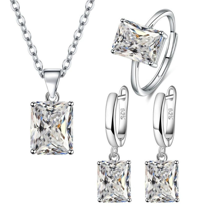 Sterling Silver Ring Earrings Necklace Set For Women