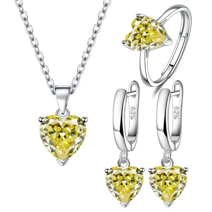 Heart Shape Sterling Silver Jewelry Set For Women